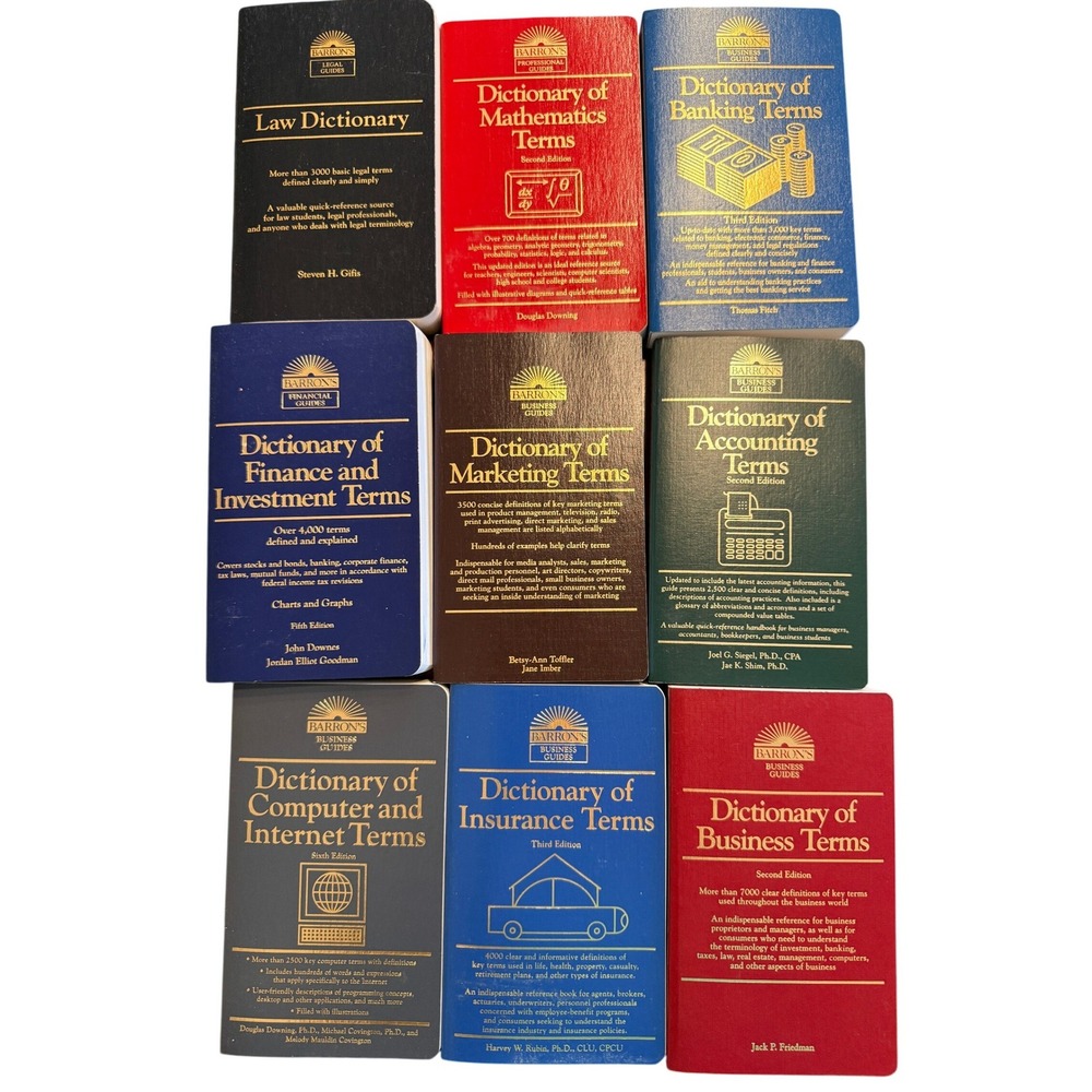 Lot of 9 Barron's Business & Professional Dictionaries Law Finance Marketing